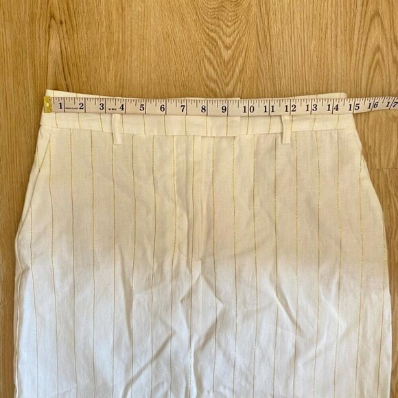 Coastal Chic Rachel Zoe Mid-Length Skirt White Gold Striped Linen - Picture 8 of 13